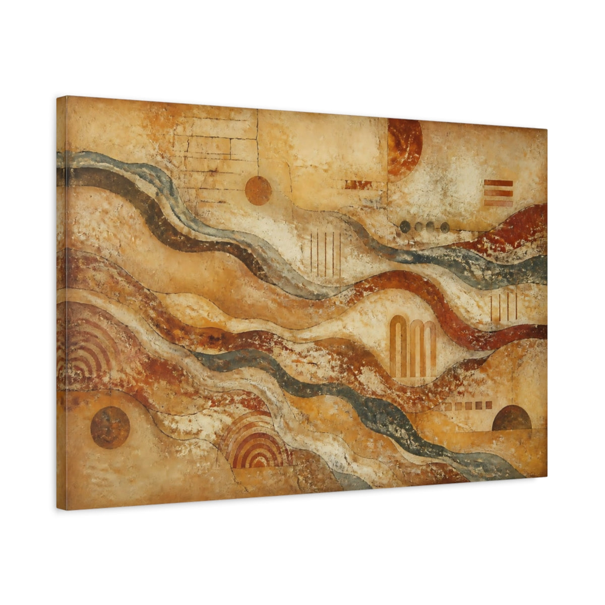 Side Mockup 2. Abstract Layered Waves Fresco shown as canvas print
