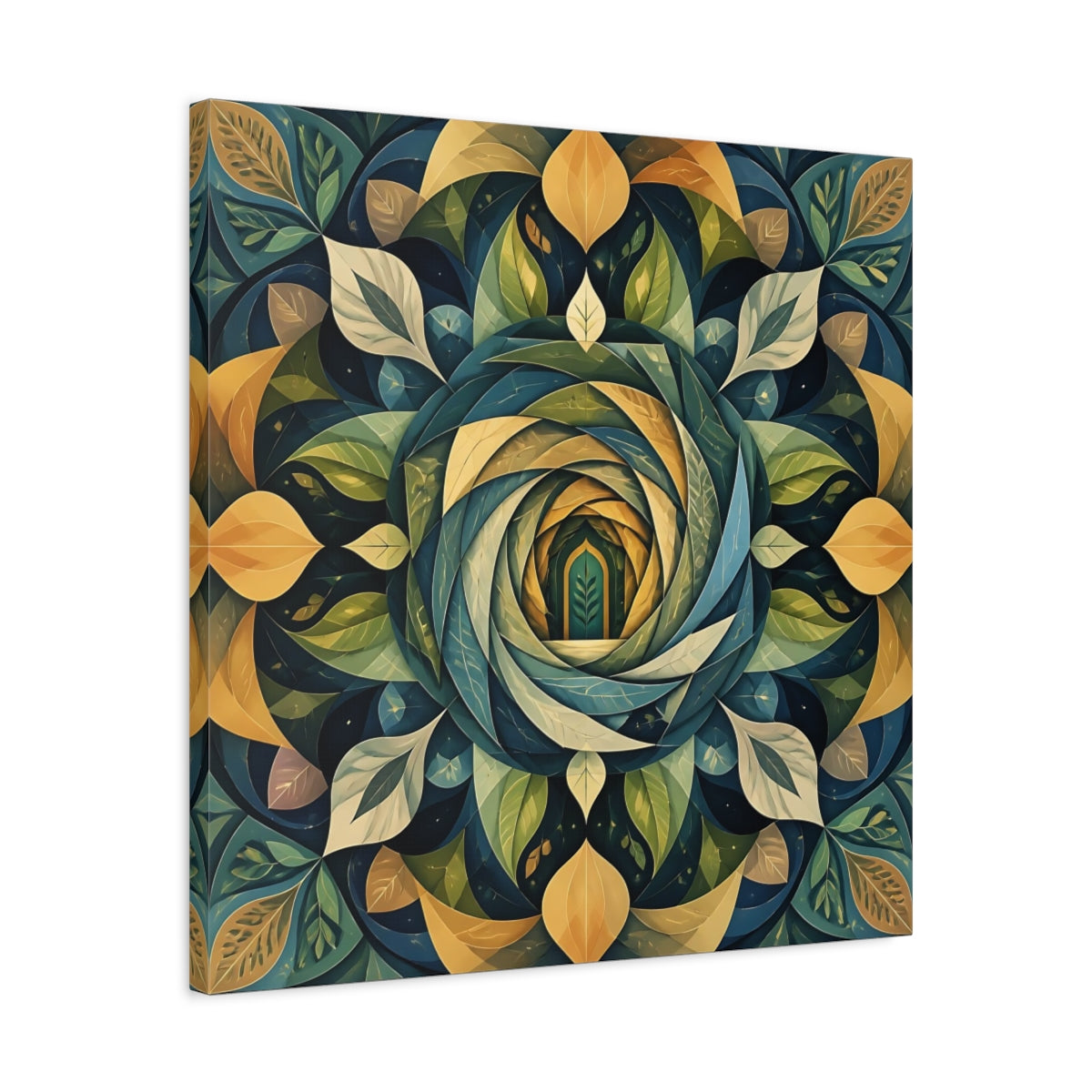Side Mockup 4. Abstract Leaf Mandala Portal shown as canvas print