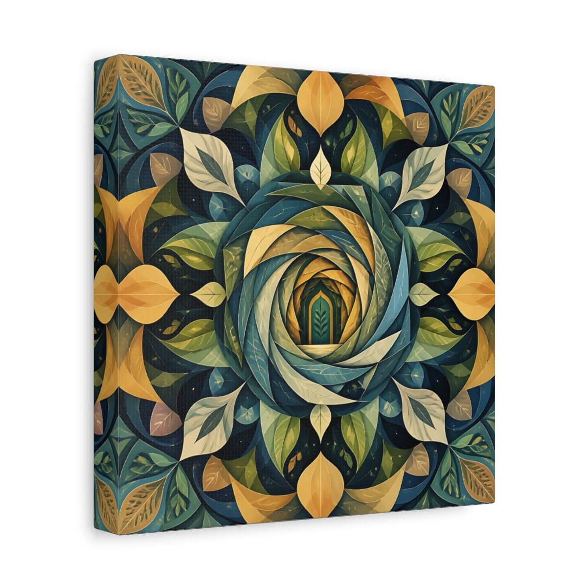 Side Mockup 9. Abstract Leaf Mandala Portal shown as canvas print