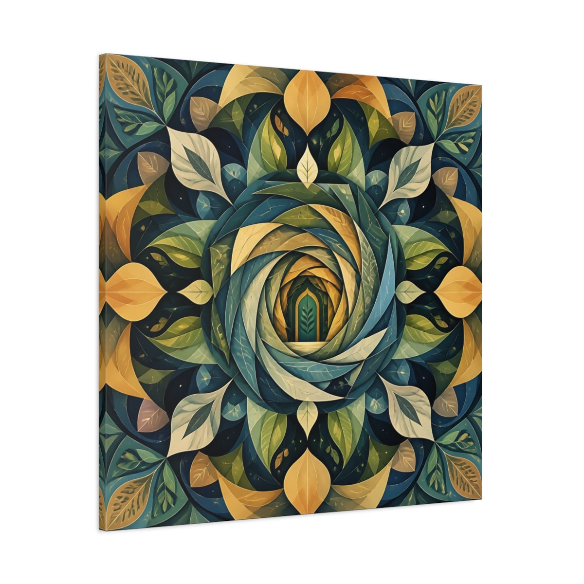 Side Mockup 1. Abstract Leaf Mandala Portal shown as canvas print