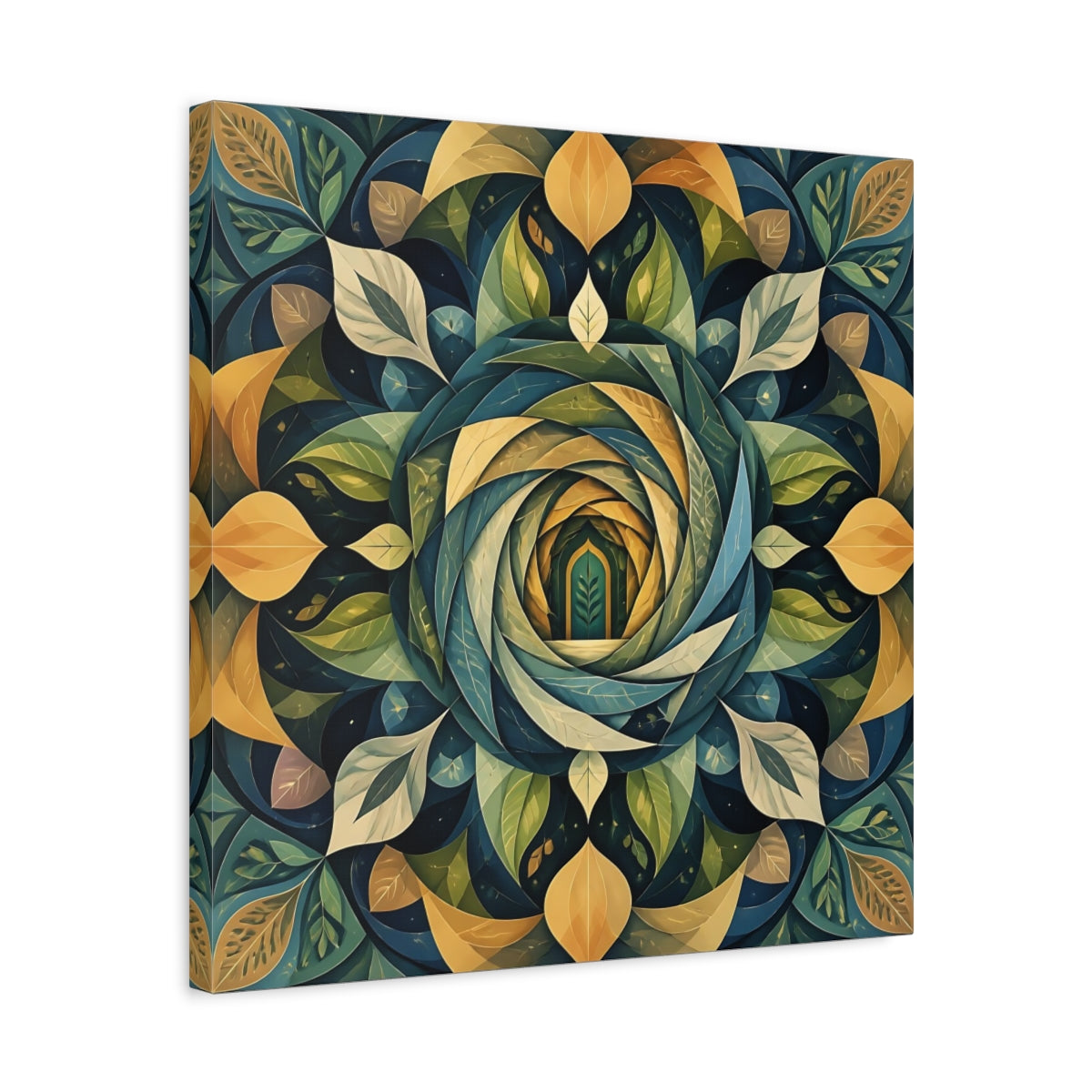 Side Mockup 5. Abstract Leaf Mandala Portal shown as canvas print