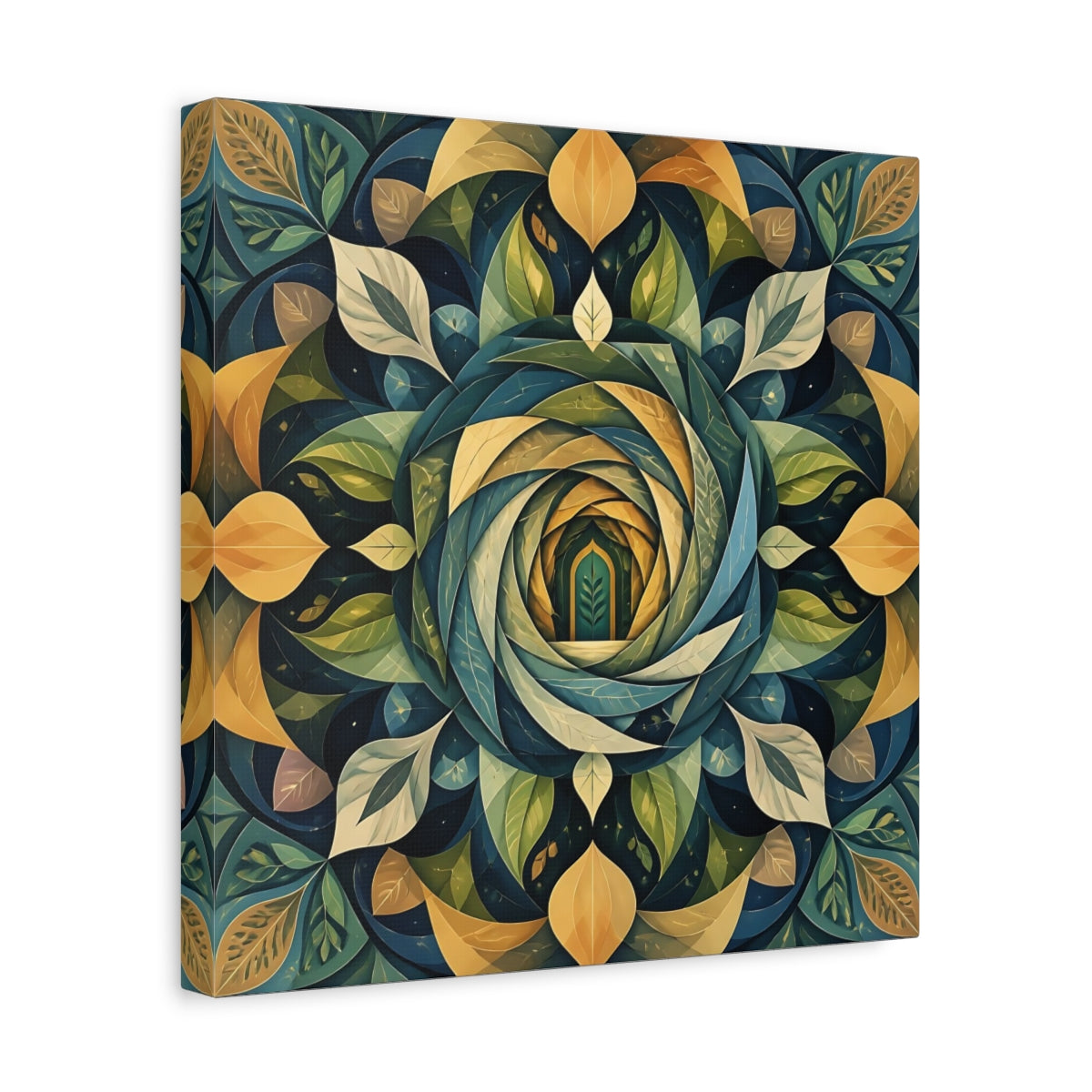 Side Mockup 7. Abstract Leaf Mandala Portal shown as canvas print