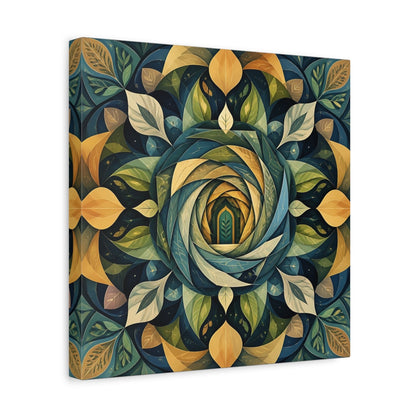 Side Mockup 7. Abstract Leaf Mandala Portal shown as canvas print