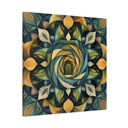 Side Mockup 3. Abstract Leaf Mandala Portal shown as canvas print