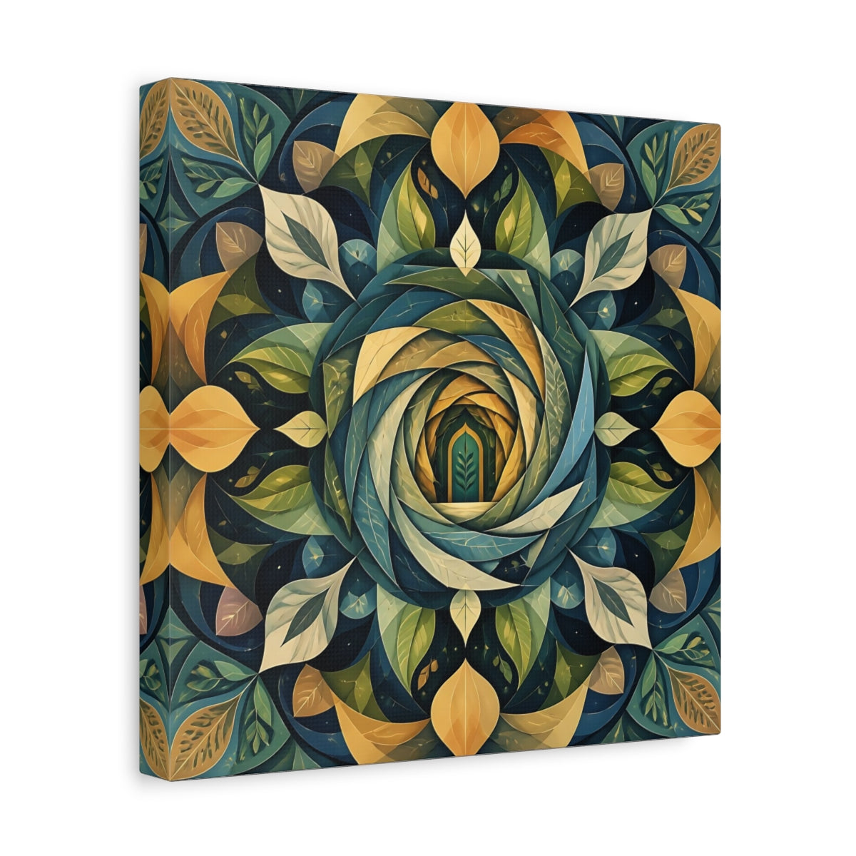 Side Mockup 8. Abstract Leaf Mandala Portal shown as canvas print