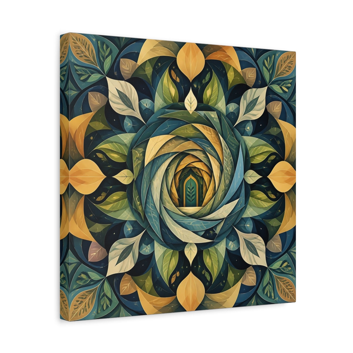 Side Mockup 6. Abstract Leaf Mandala Portal shown as canvas print
