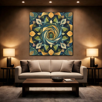 Mockup 2. Abstract Leaf Mandala Portal shown as canvas print