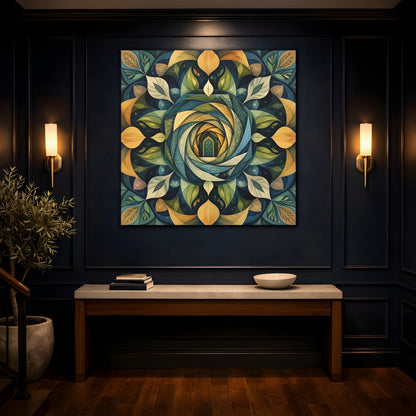 Mockup 4. Abstract Leaf Mandala Portal shown as canvas print