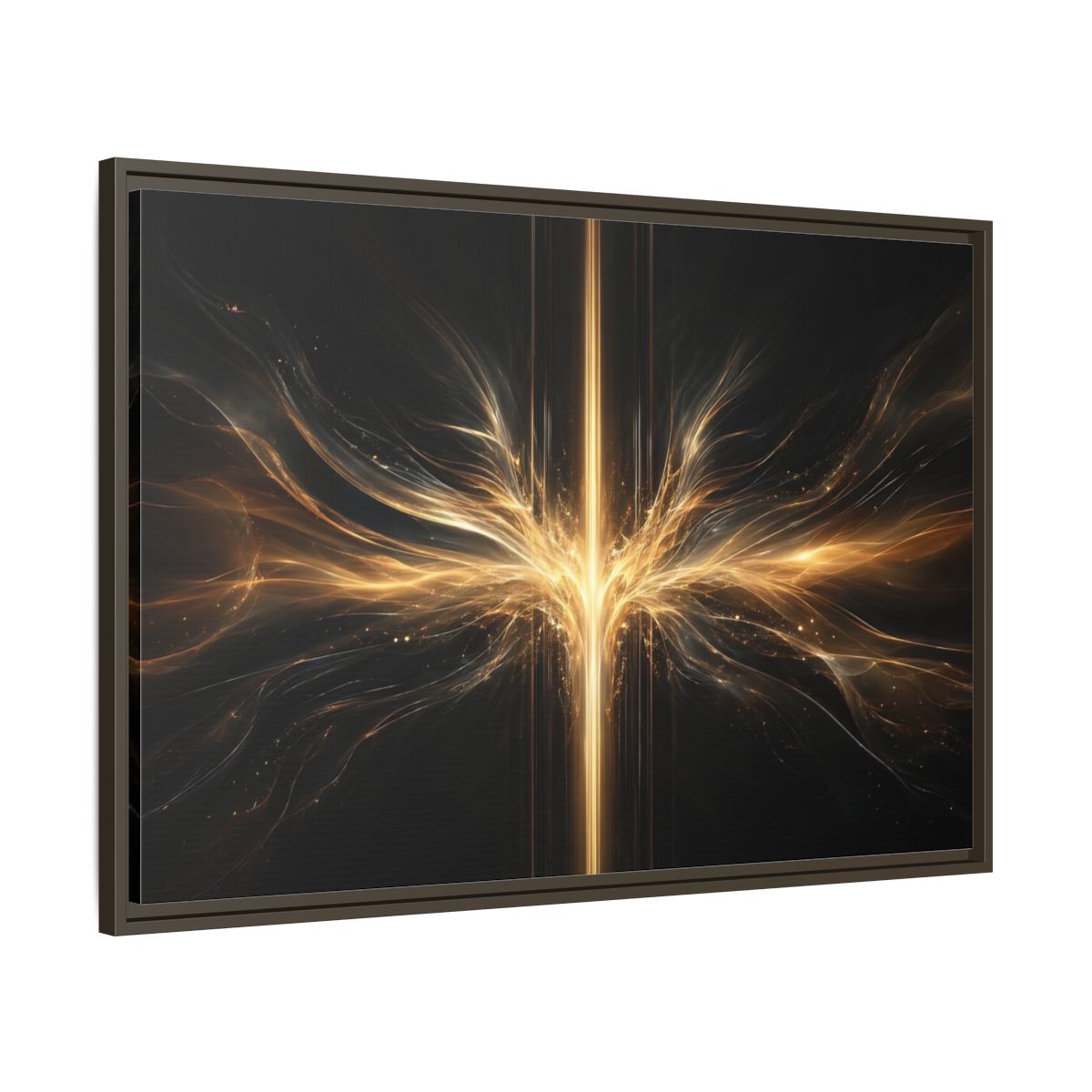 Main Mockup. Abstract Light Burst Golden Black Abstract shown as stretched canvas wall art