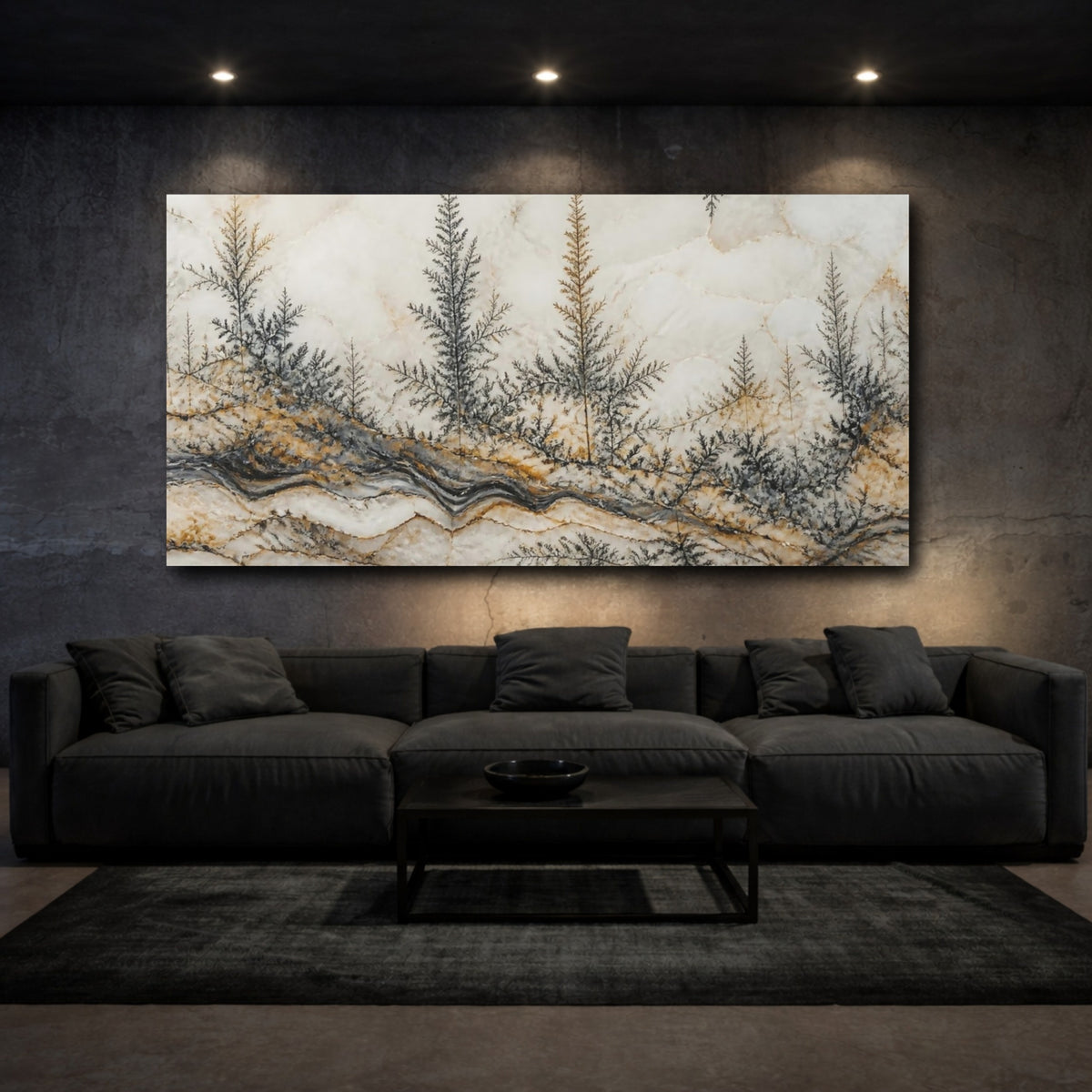 Mockup 3. Abstract Limestone Dendrites shown as canvas print