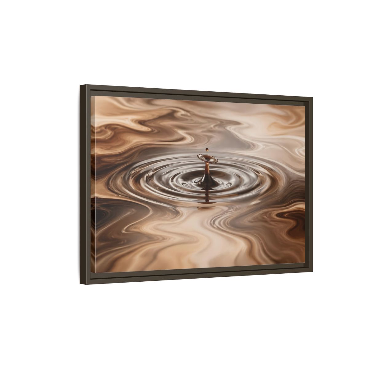 Side Mockup 2. Abstract Liquid Drop Brown Liquid Abstract shown as stretched canvas wall art