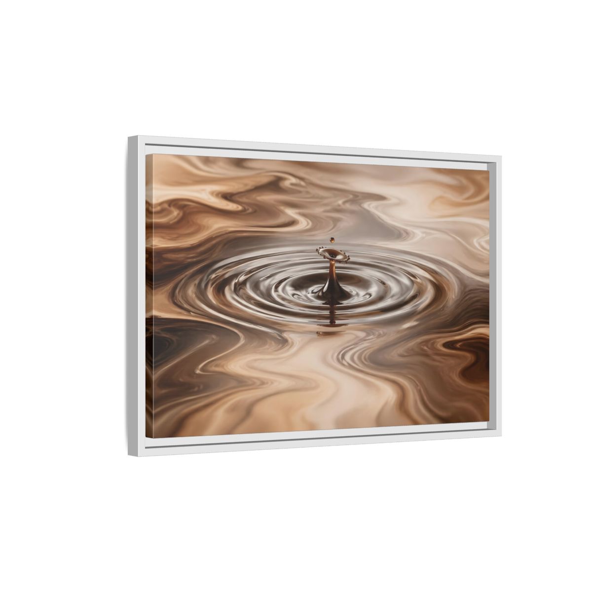 Side Mockup 1. Abstract Liquid Drop Brown Liquid Abstract shown as stretched canvas wall art