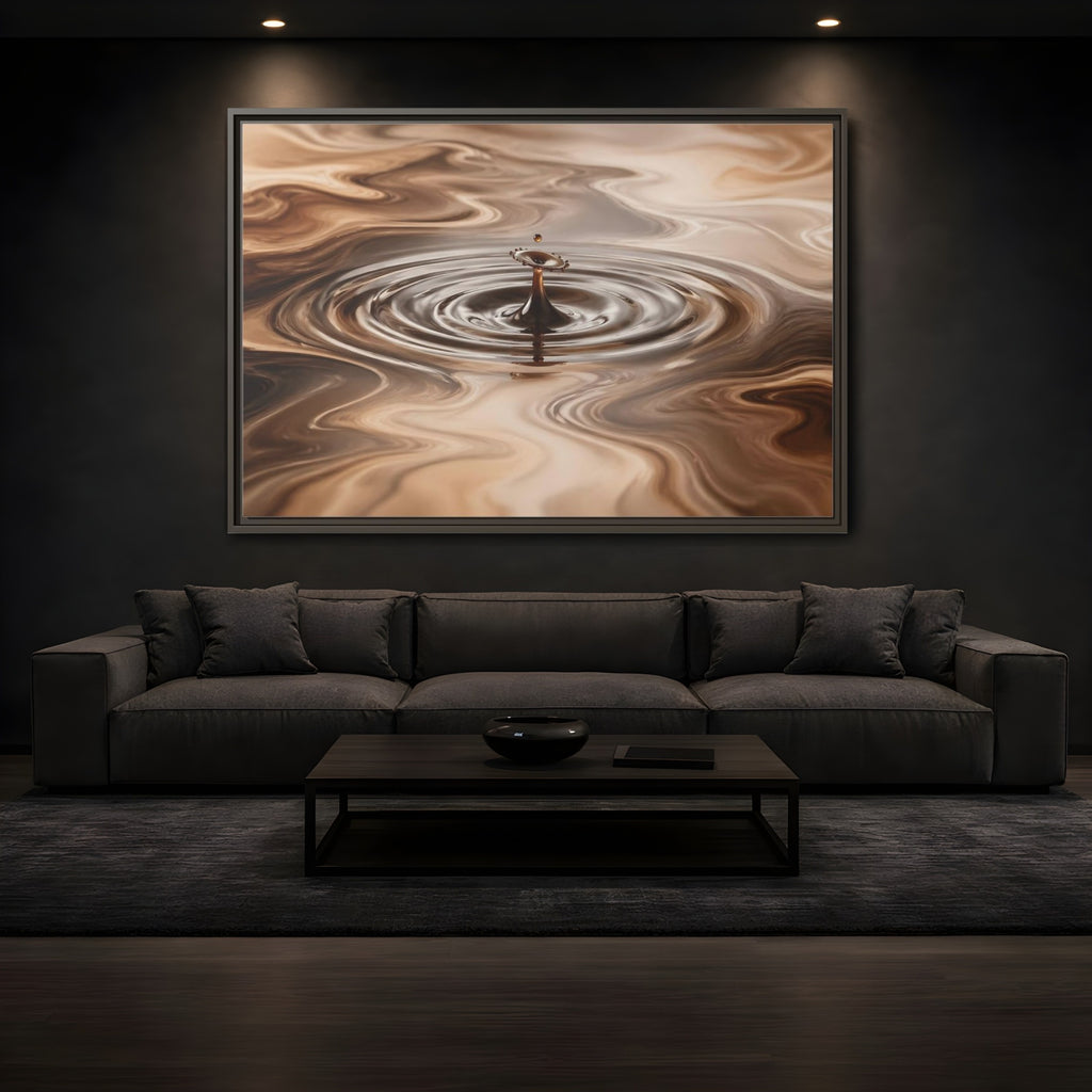 Mockup 3. Abstract Liquid Drop Brown Liquid Abstract shown as stretched canvas wall art