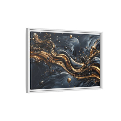 Side Mockup 1. Abstract Liquid Gold Gold And Black Abstract shown as stretched canvas wall art