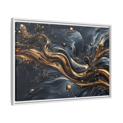 Side Mockup 10. Abstract Liquid Gold Gold And Black Abstract shown as stretched canvas wall art