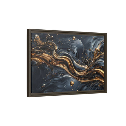 Side Mockup 2. Abstract Liquid Gold Gold And Black Abstract shown as stretched canvas wall art