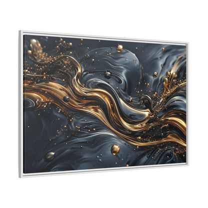 Side Mockup 7. Abstract Liquid Gold Gold And Black Abstract shown as stretched canvas wall art