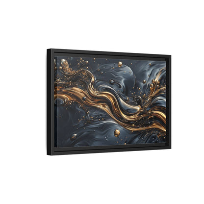Side Mockup 6. Abstract Liquid Gold Gold And Black Abstract shown as stretched canvas wall art