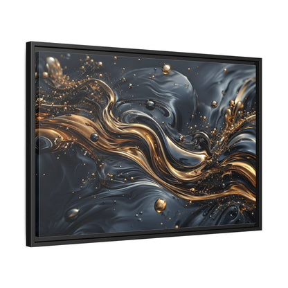 Side Mockup 14. Abstract Liquid Gold Gold And Black Abstract shown as stretched canvas wall art