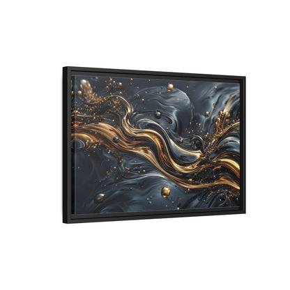 Side Mockup 3. Abstract Liquid Gold Gold And Black Abstract shown as stretched canvas wall art