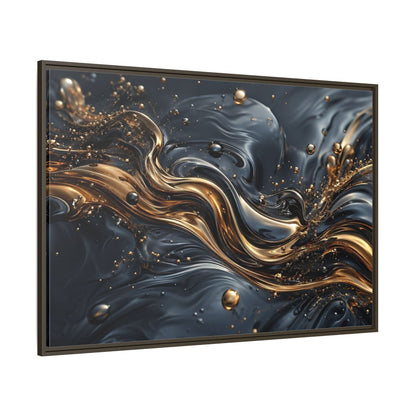 Side Mockup 8. Abstract Liquid Gold Gold And Black Abstract shown as stretched canvas wall art