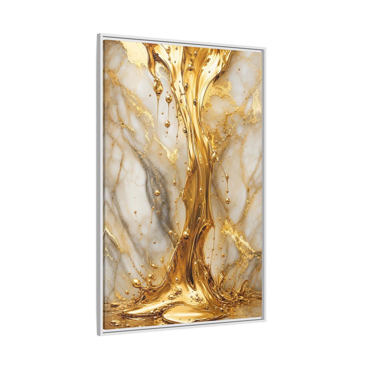 Side Mockup 7. Abstract Liquid Gold Gold And White shown as stretched canvas wall art