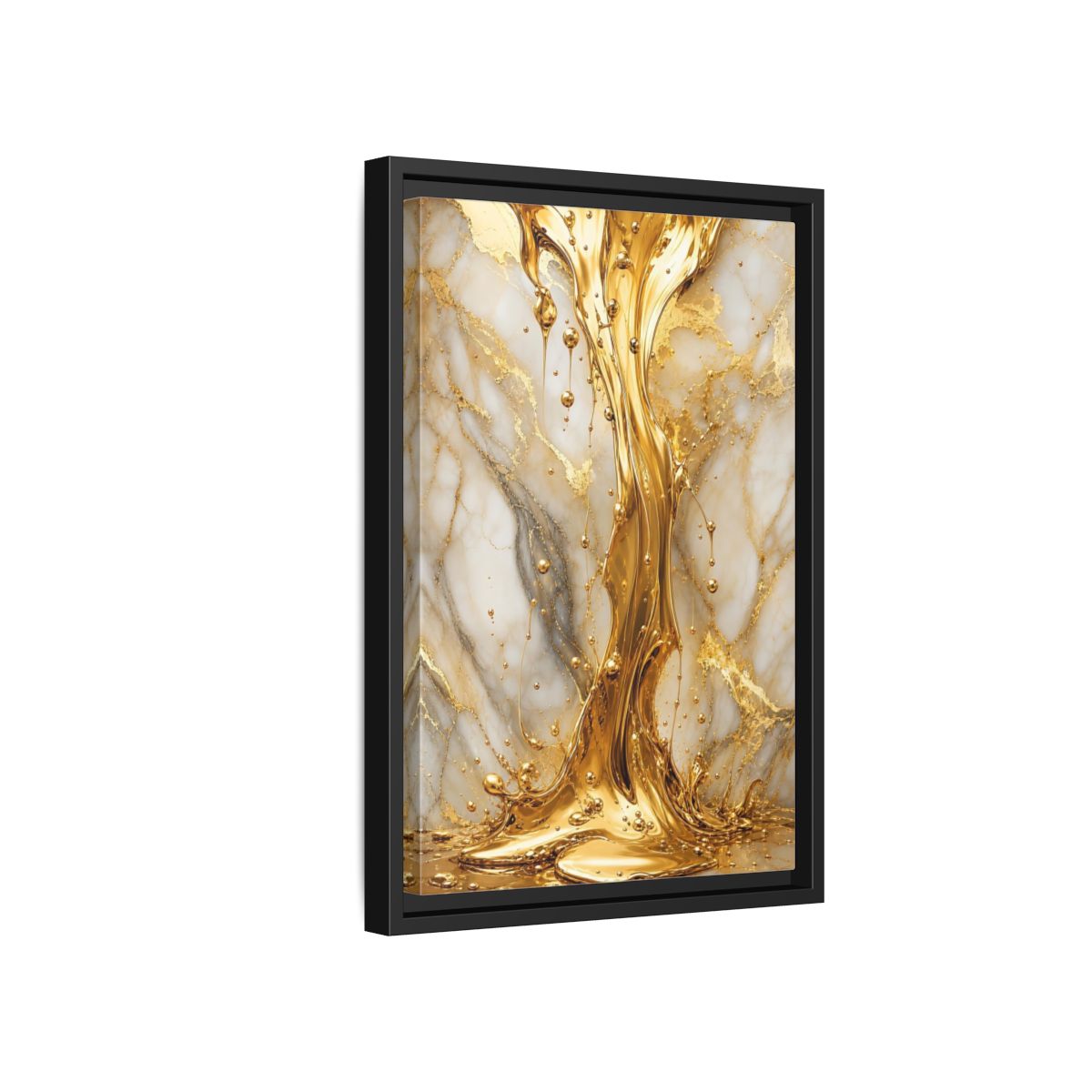 Side Mockup 6. Abstract Liquid Gold Gold And White shown as stretched canvas wall art
