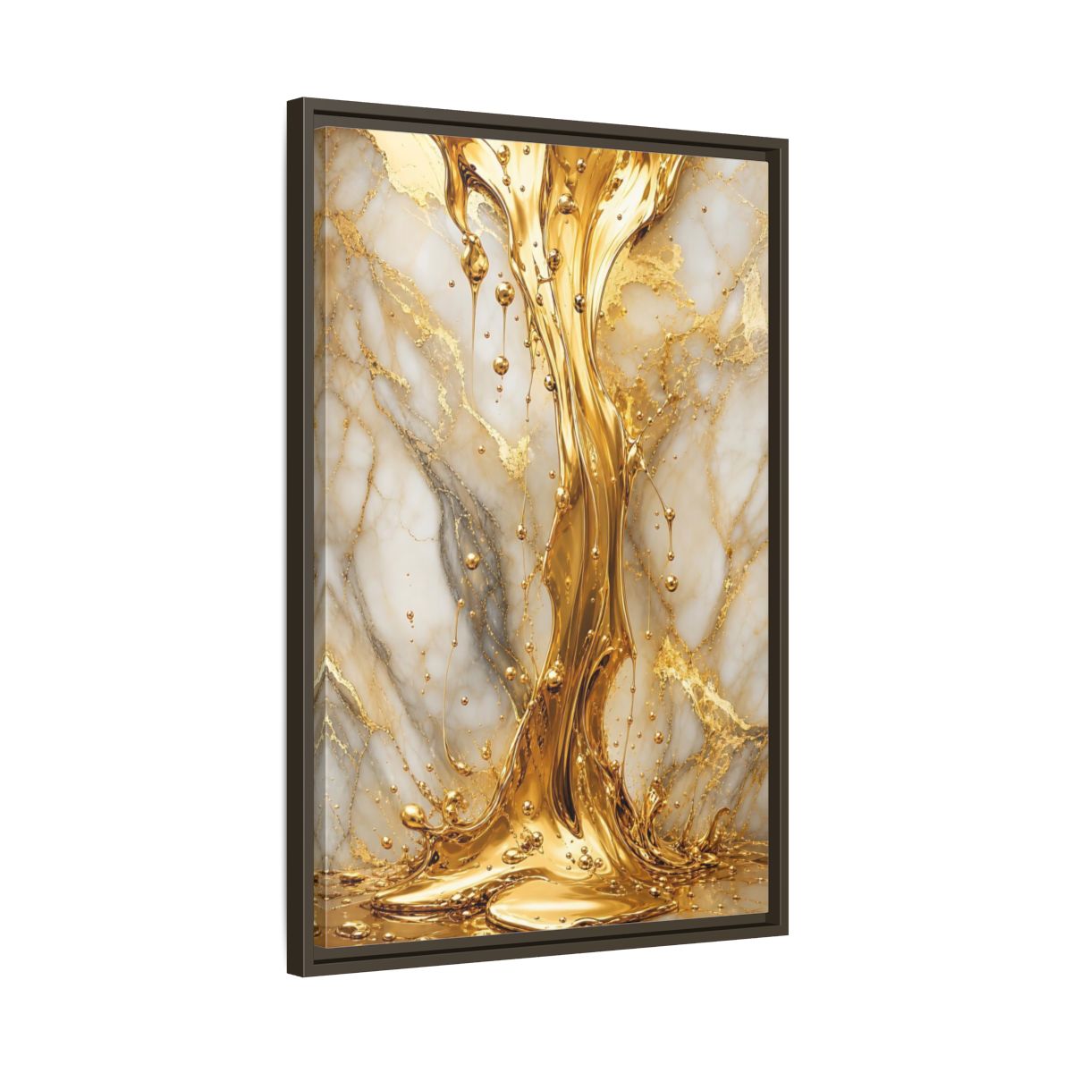Side Mockup 11. Abstract Liquid Gold Gold And White shown as stretched canvas wall art