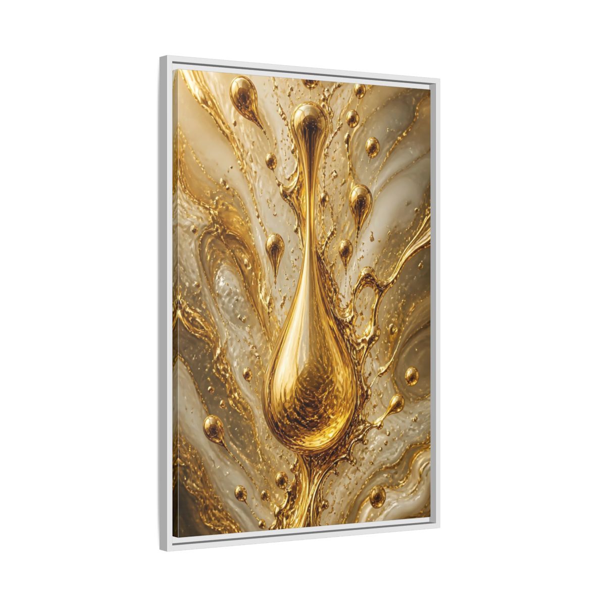 Abstract Liquid Gold Framed Canvas Wall Art - Living Room, Above Console Table shown as canvas wall art