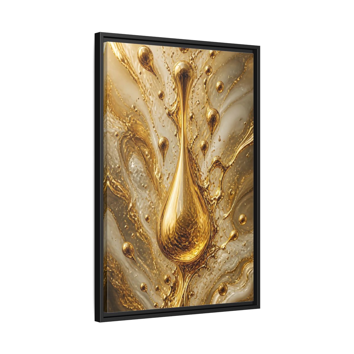 Abstract Liquid Gold Framed Canvas Wall Art - Living Room, Above Console Table shown as canvas wall art