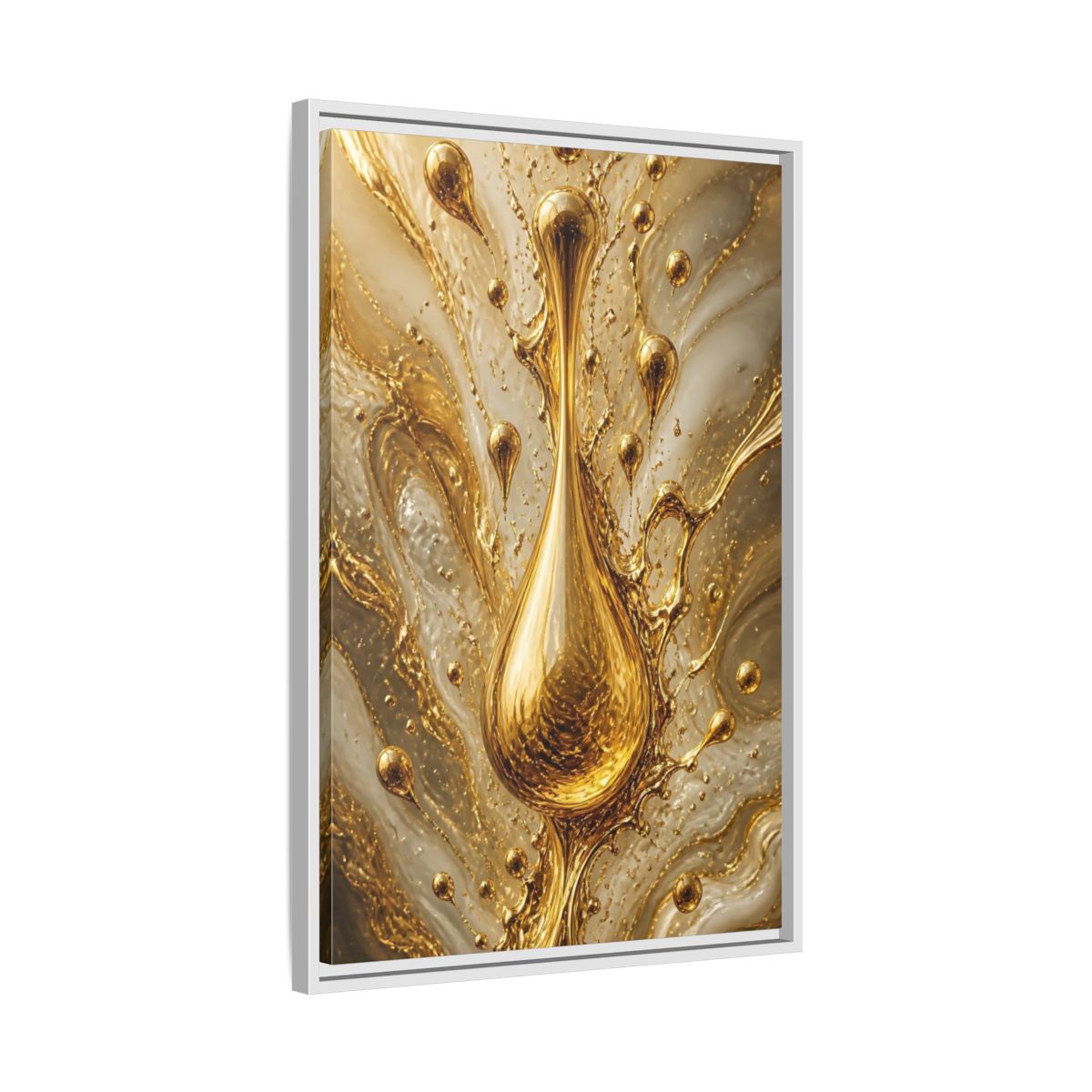 Abstract Liquid Gold Framed Canvas Wall Art - Living Room, Above Console Table shown as canvas wall art