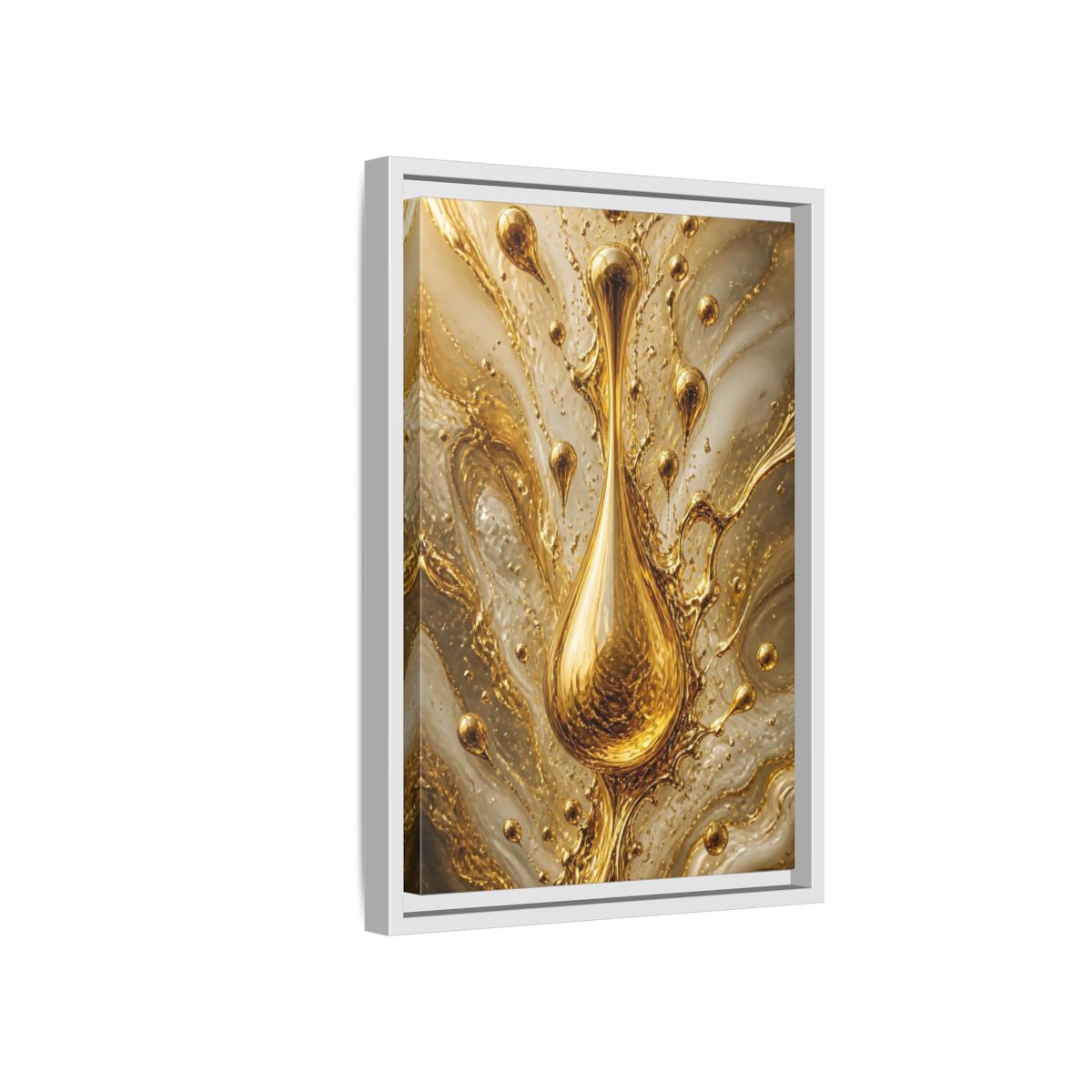 Abstract Liquid Gold Framed Canvas Wall Art - Living Room, Above Console Table shown as canvas wall art