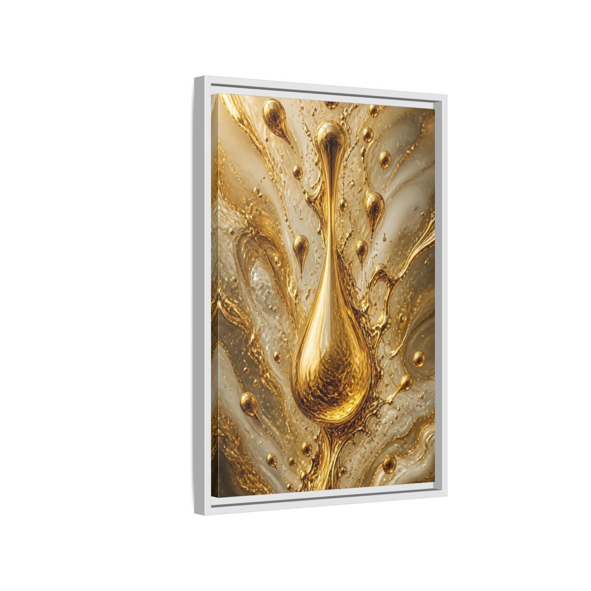 Abstract Liquid Gold Framed Canvas Wall Art - Living Room, Above Console Table shown as canvas wall art