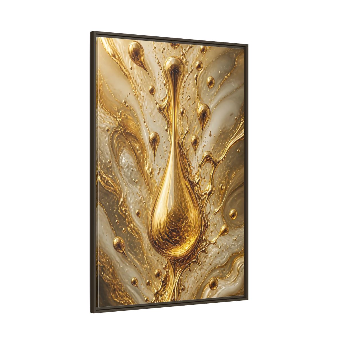 Abstract Liquid Gold Framed Canvas Wall Art - Living Room, Above Console Table shown as canvas wall art