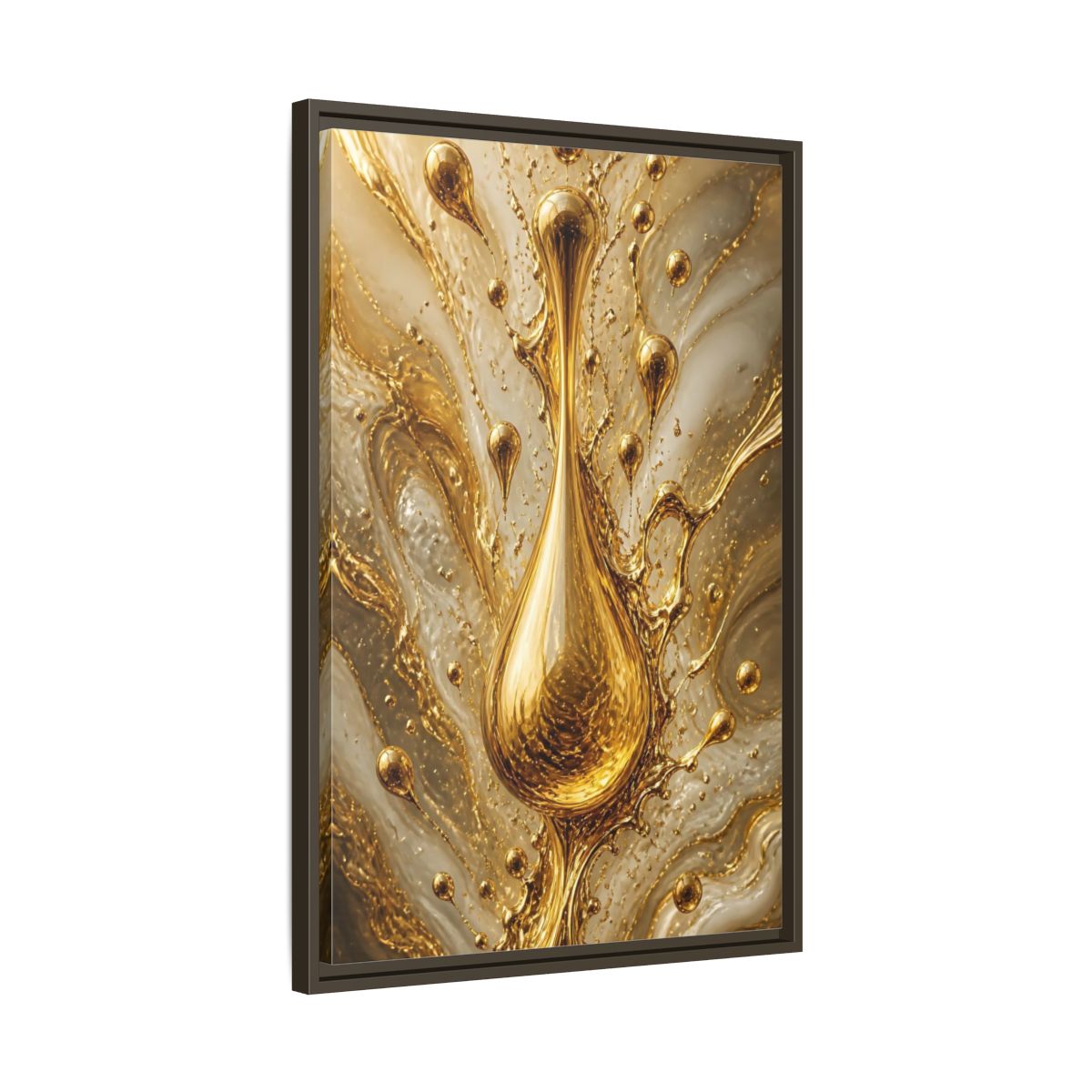 Abstract Liquid Gold Framed Canvas Wall Art - Living Room, Above Console Table shown as canvas wall art