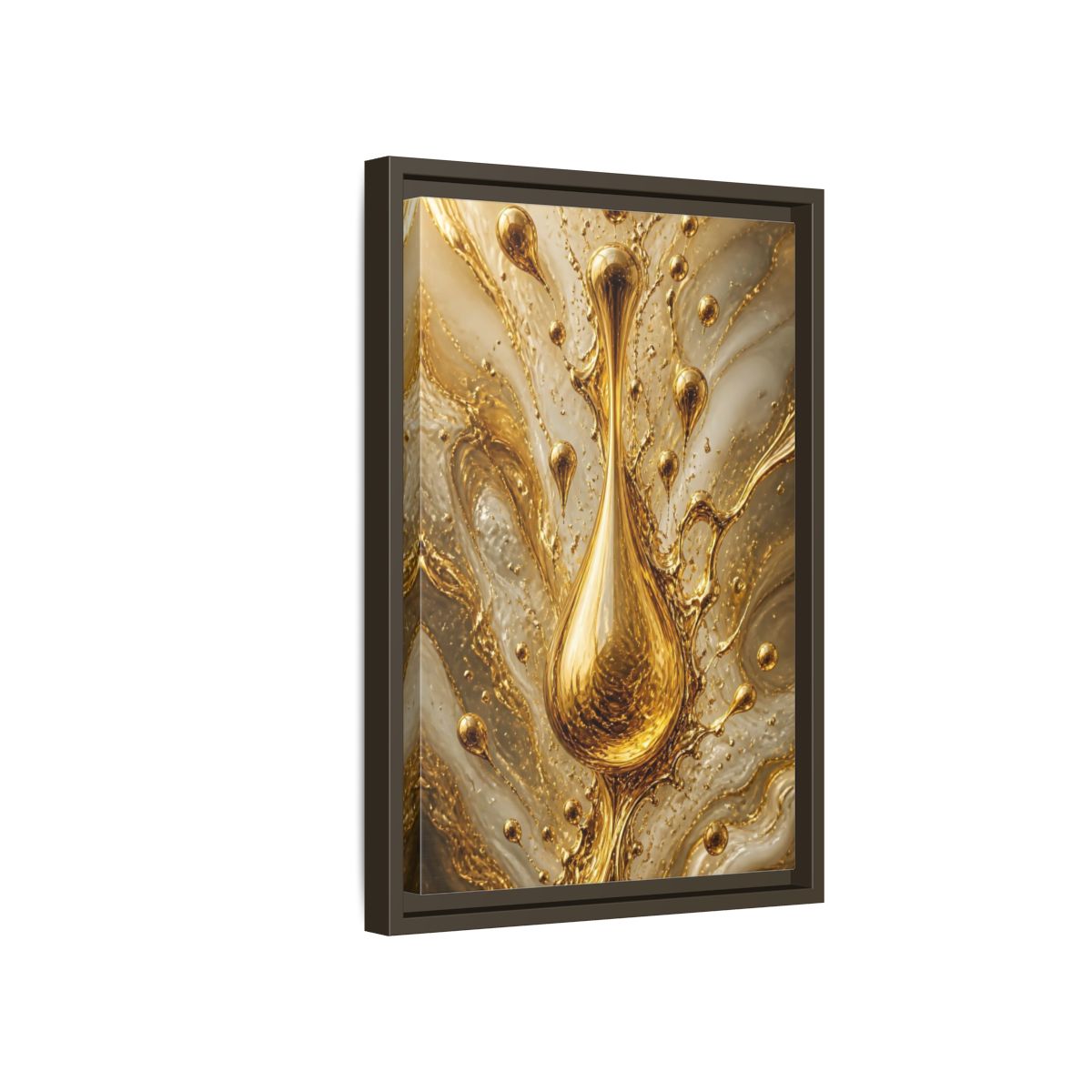 Abstract Liquid Gold Framed Canvas Wall Art - Living Room, Above Console Table shown as canvas wall art