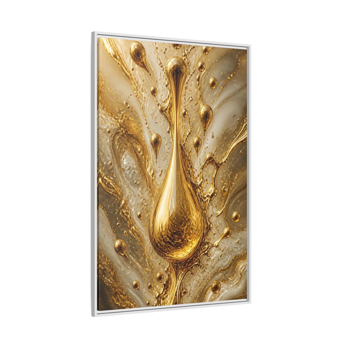 Abstract Liquid Gold Framed Canvas Wall Art - Living Room, Above Console Table shown as canvas wall art