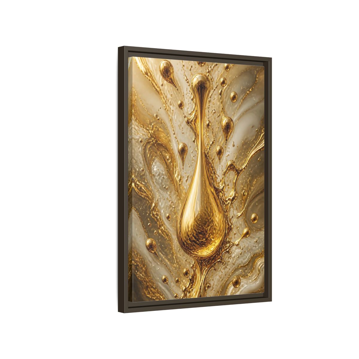 Abstract Liquid Gold Framed Canvas Wall Art - Living Room, Above Console Table shown as canvas wall art