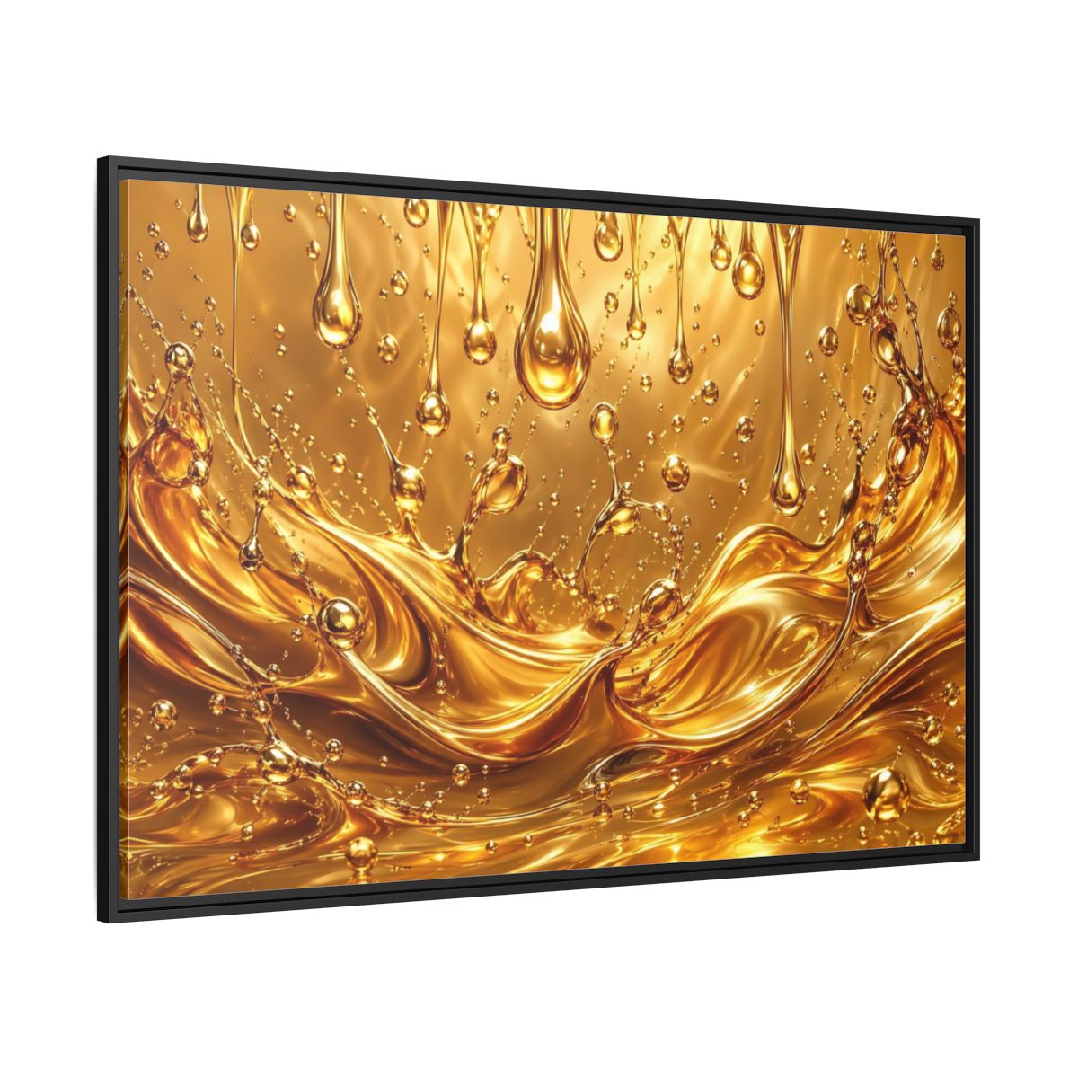 Side Mockup 12. Abstract Liquid Gold Gold Abstract shown as stretched canvas wall art