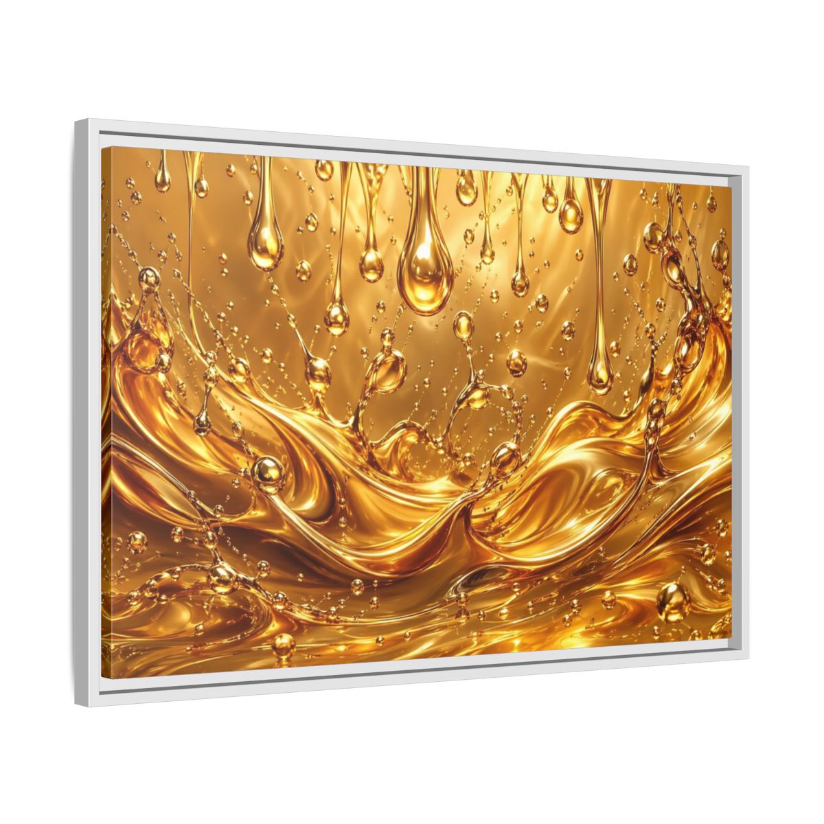 Side Mockup 10. Abstract Liquid Gold Gold Abstract shown as stretched canvas wall art