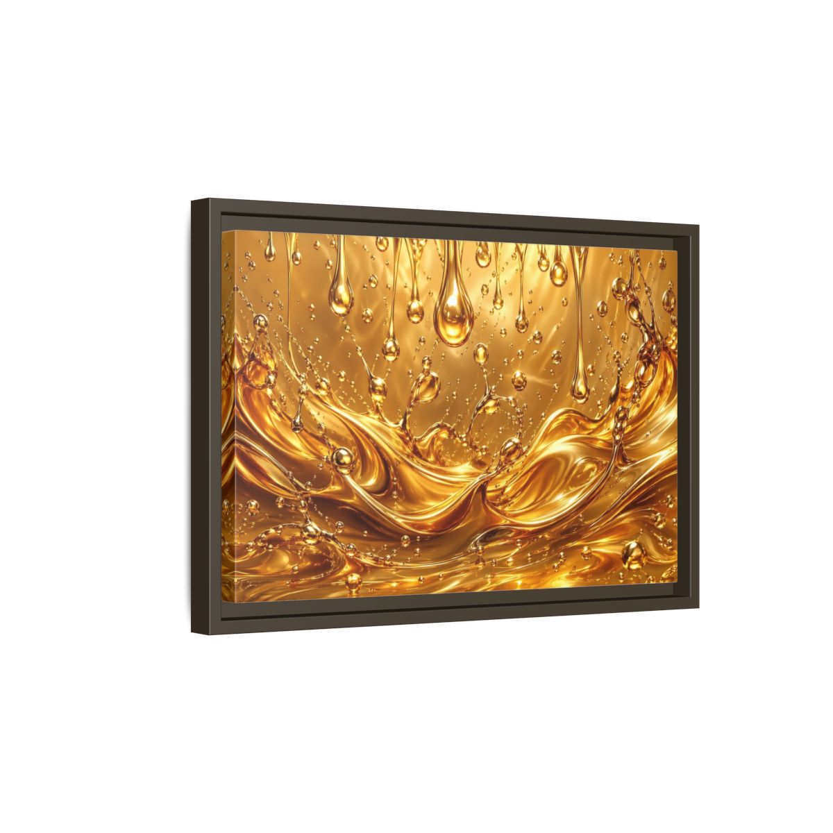 Side Mockup 5. Abstract Liquid Gold Gold Abstract shown as stretched canvas wall art
