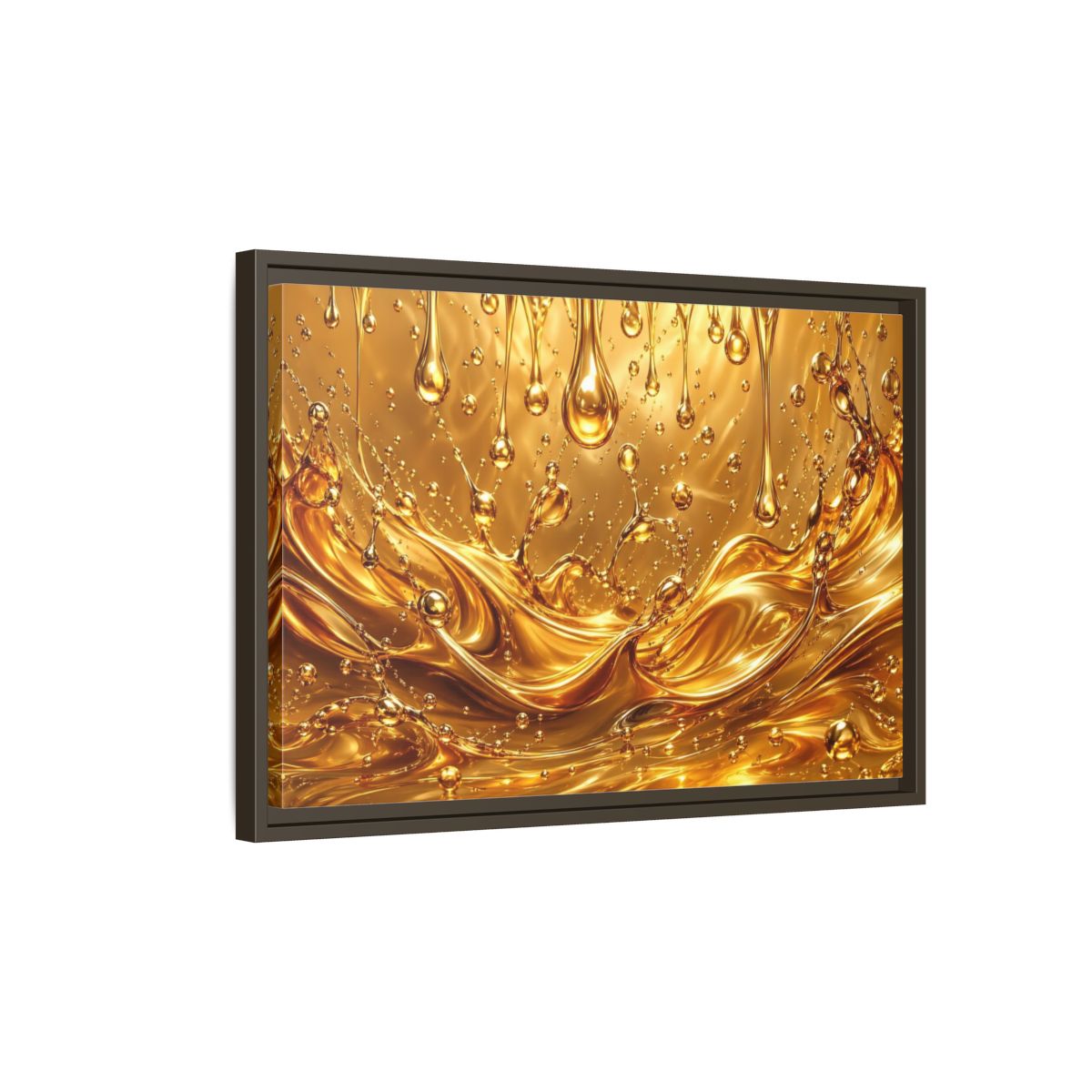 Side Mockup 2. Abstract Liquid Gold Gold Abstract shown as stretched canvas wall art