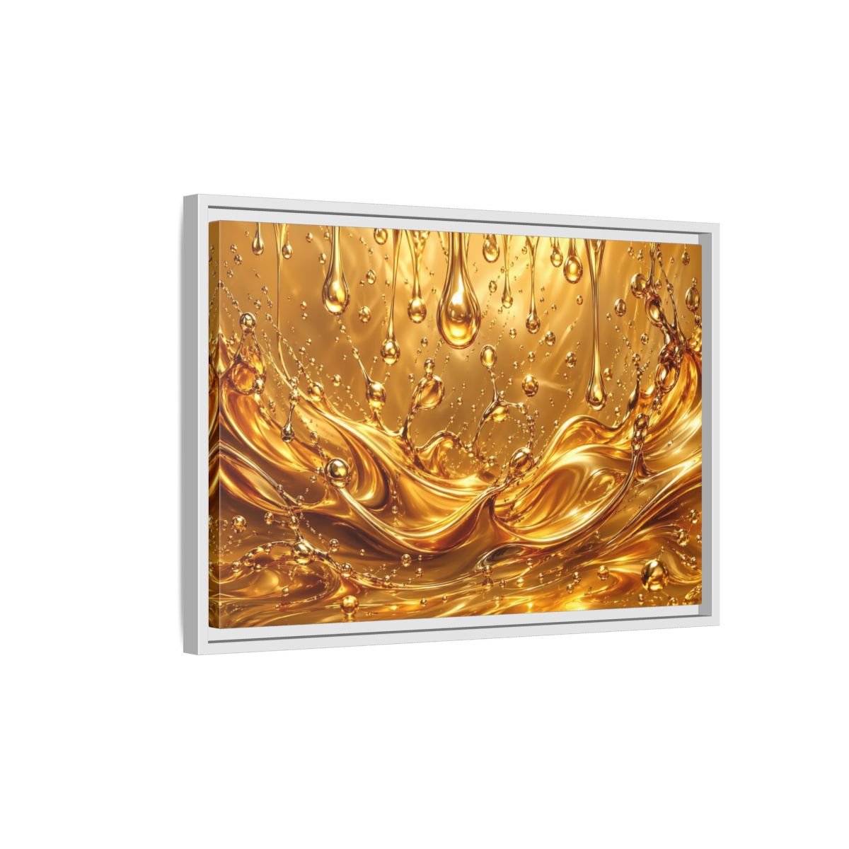 Side Mockup 1. Abstract Liquid Gold Gold Abstract shown as stretched canvas wall art