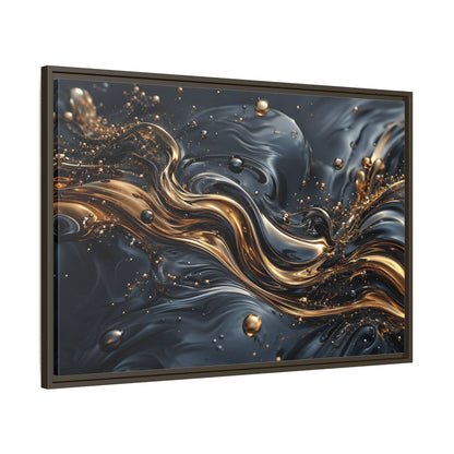 Main Mockup. Abstract Liquid Gold Gold And Black Abstract shown as stretched canvas wall art