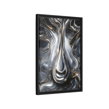 Side Mockup 3. Abstract Liquid Metal Silver Gold Abstract shown as stretched canvas wall art
