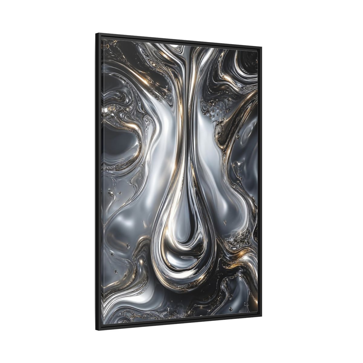 Side Mockup 12. Abstract Liquid Metal Silver Gold Abstract shown as stretched canvas wall art