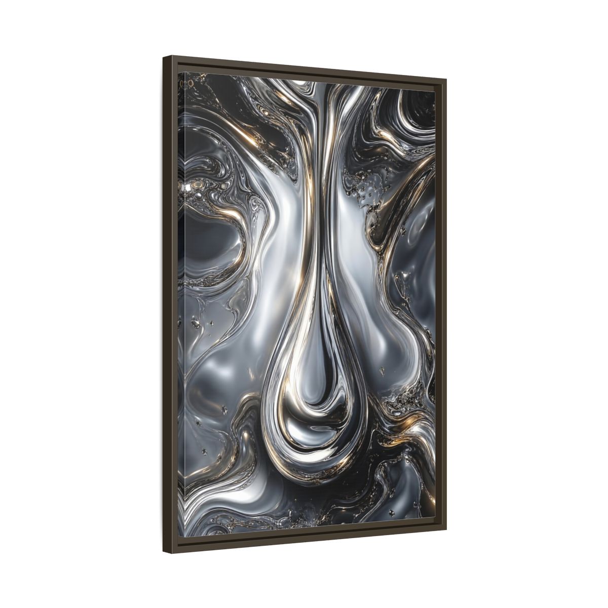 Side Mockup 11. Abstract Liquid Metal Silver Gold Abstract shown as stretched canvas wall art