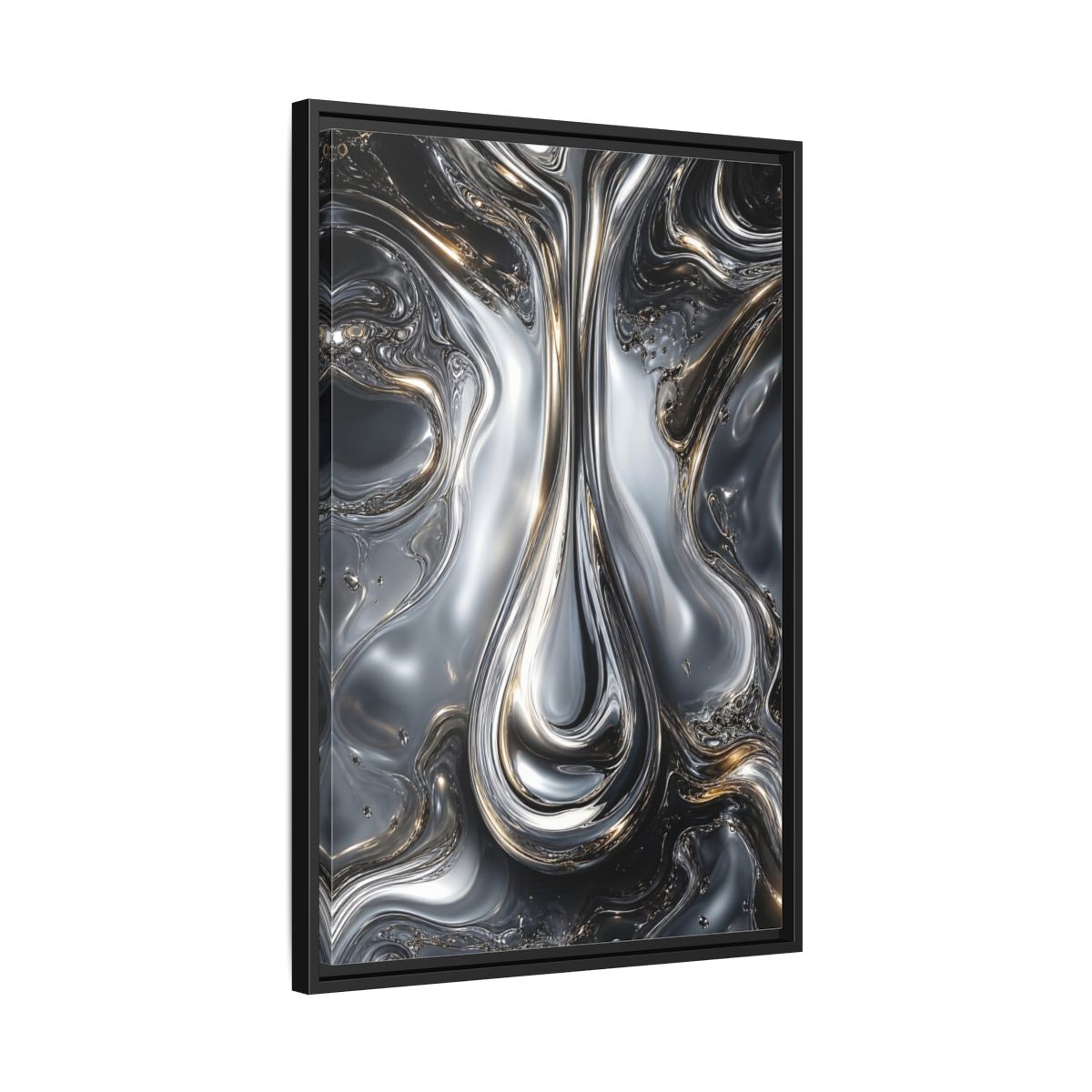 Side Mockup 14. Abstract Liquid Metal Silver Gold Abstract shown as stretched canvas wall art