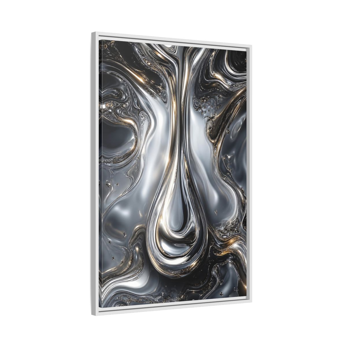 Side Mockup 9. Abstract Liquid Metal Silver Gold Abstract shown as stretched canvas wall art