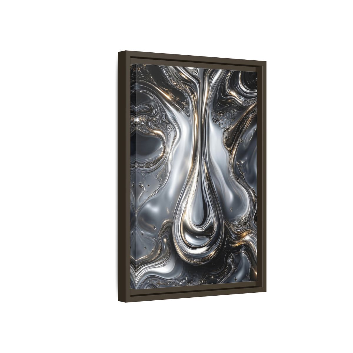 Side Mockup 5. Abstract Liquid Metal Silver Gold Abstract shown as stretched canvas wall art